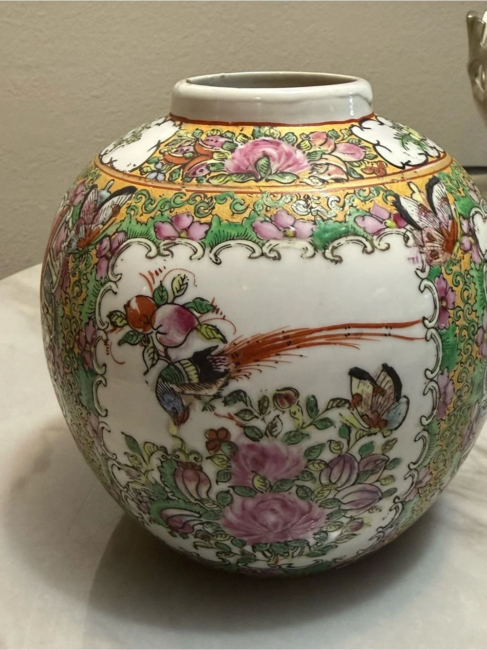 Vintage Japanese porcelain hand painted ginger vase with no lid